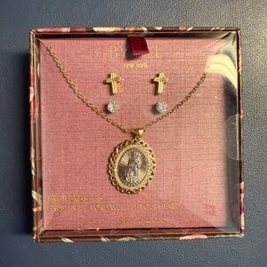 Religious Gold Tone Necklace & Pierced Earring Gift Set from BY JILL New York